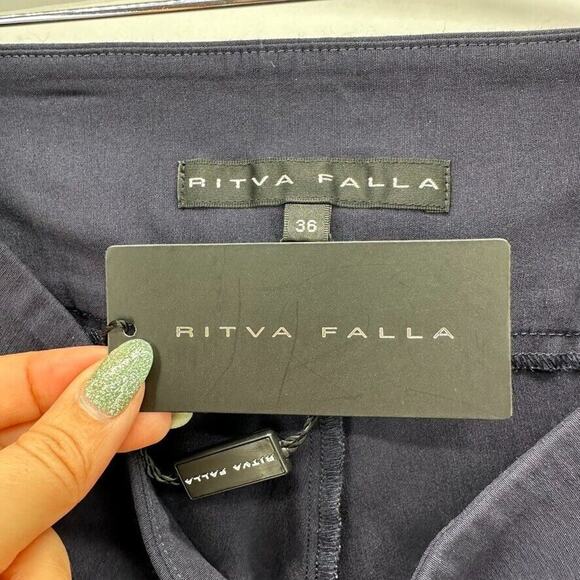 Ritva Falla Eeva Slit Pants FR 36 Blue Ankle US XS Quiet Luxury Caspule Prep NWT - Picture 9 of 12